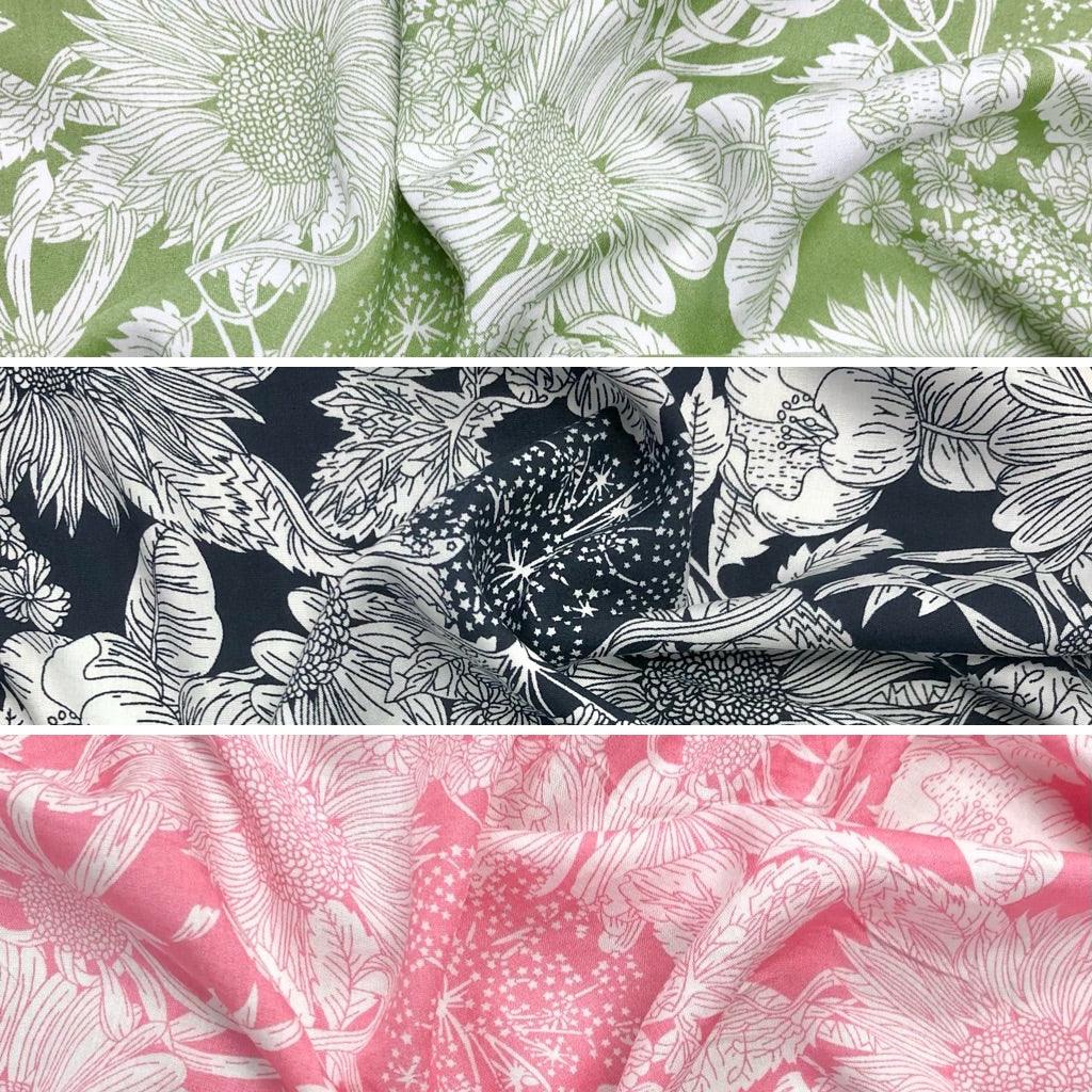 White Floral Field Viscose Challis Fabric - Pound Fabrics
