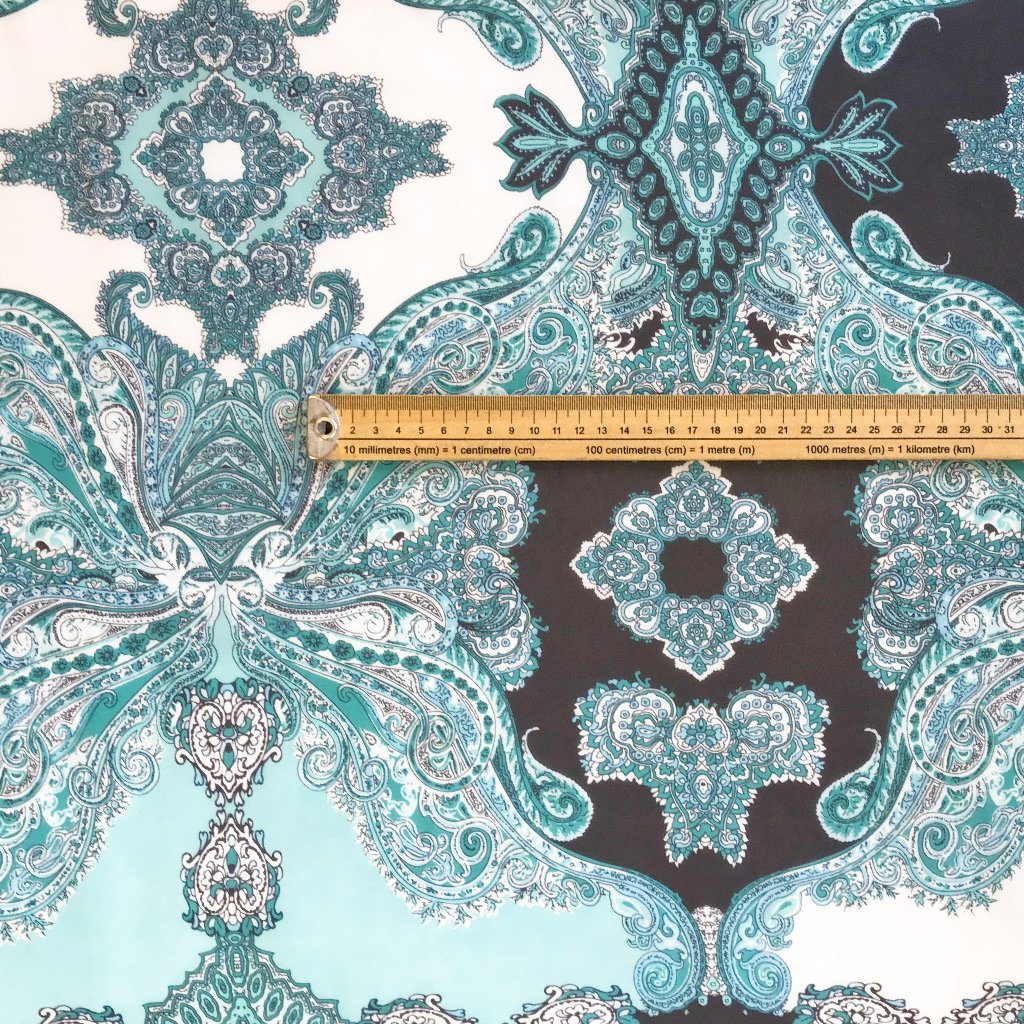 Turquoise Paisley Chiffon Fabric (4498298830871)