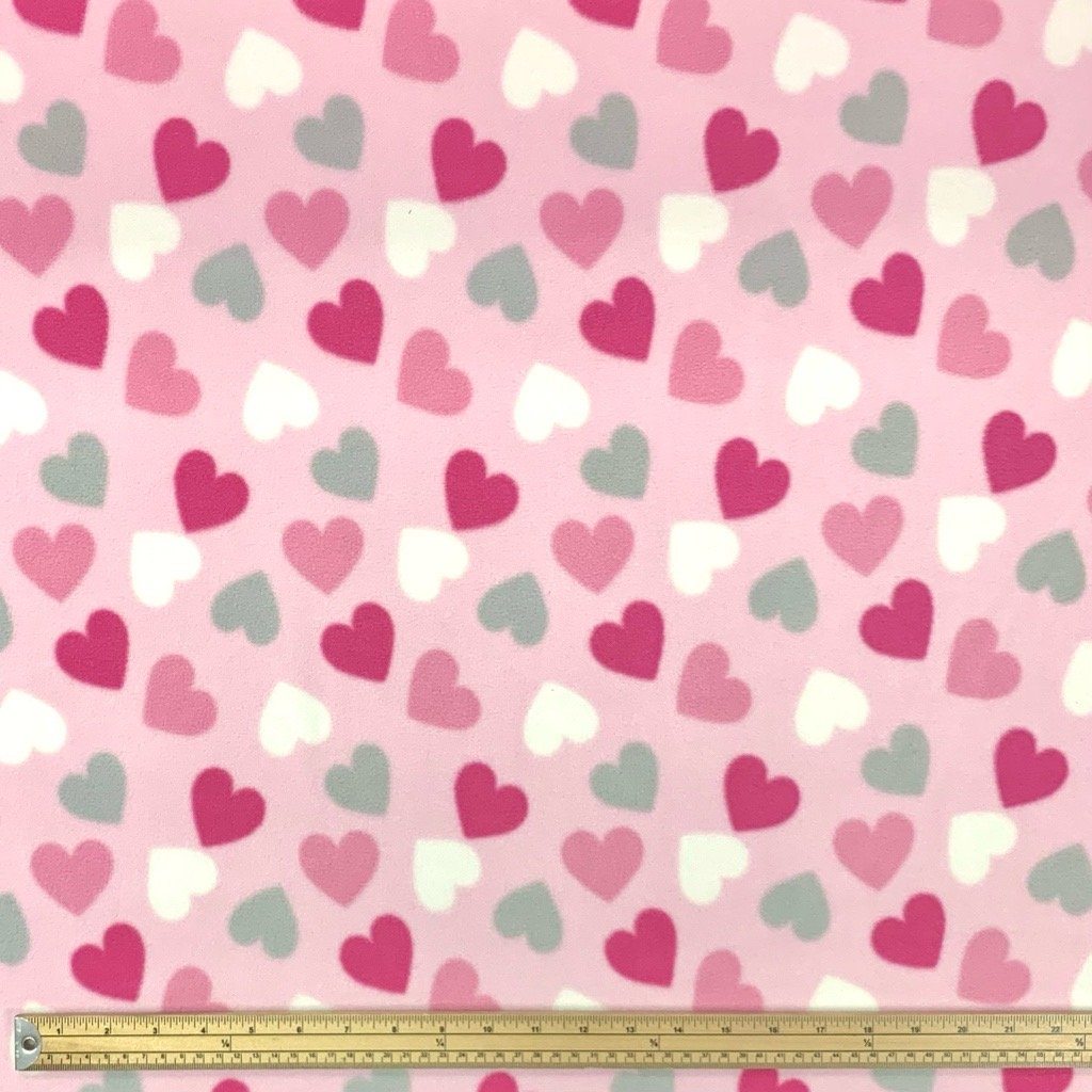 Hearts on Baby Pink Anti Pill Polar Fleece Fabric (6575762440215)