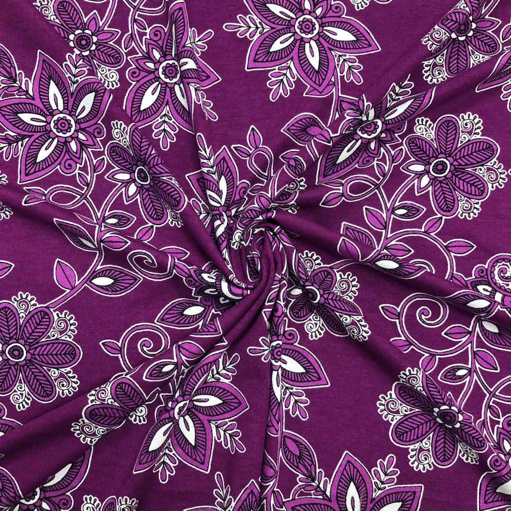 Large Purple and White Flowers Jersey Fabric - Pound Fabrics