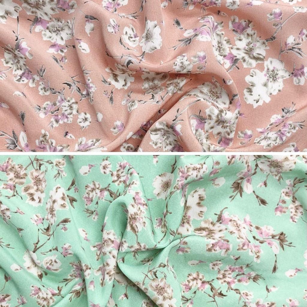 White/Pink Flower Bloom Polyester Crepe Fabric - Pound Fabrics