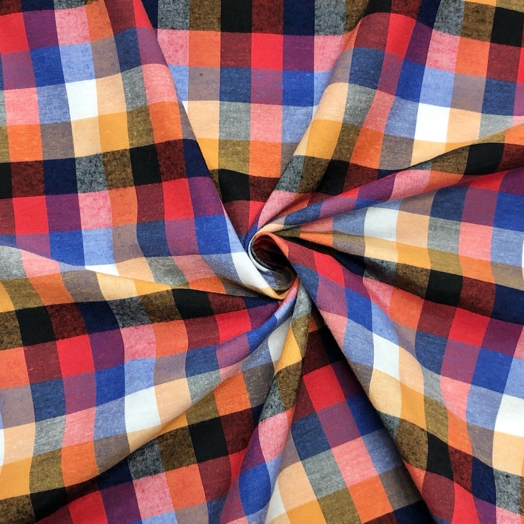 Multicoloured Checkered Polycotton Fabric - Pound Fabrics