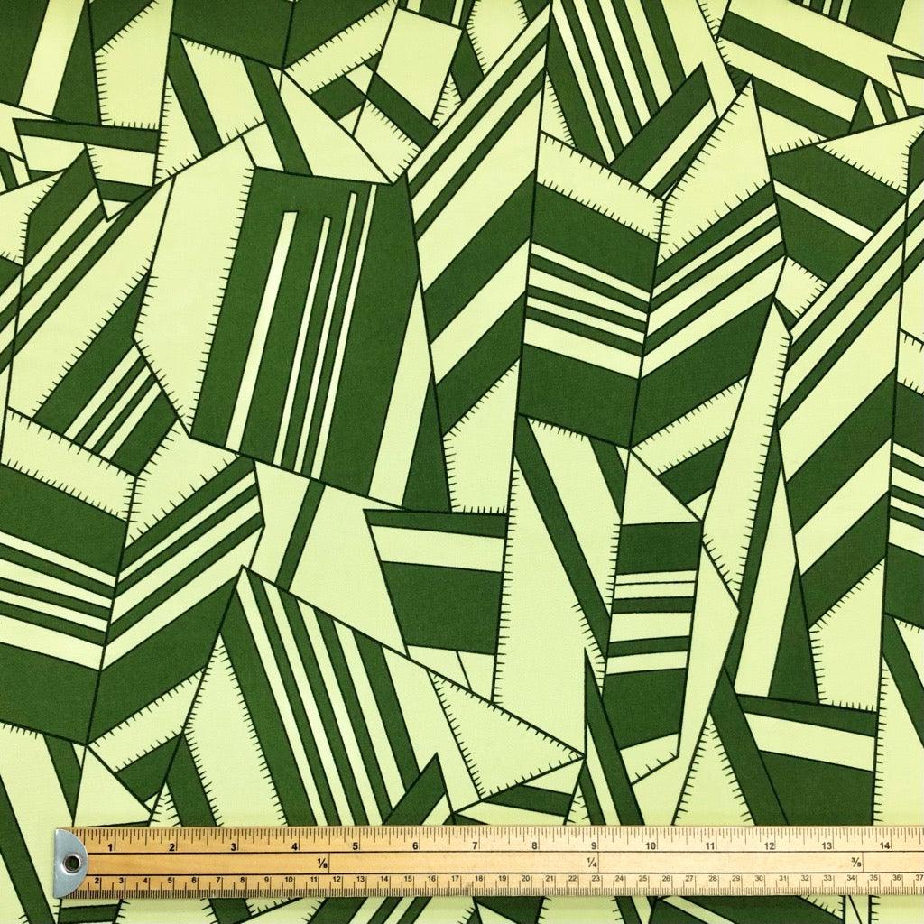 Green and Beige Messy Shapes Polyester Fabric - Pound Fabrics