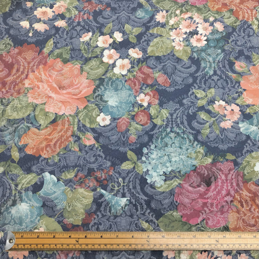 Floral on Navy Upholstery Fabric - Pound Fabrics