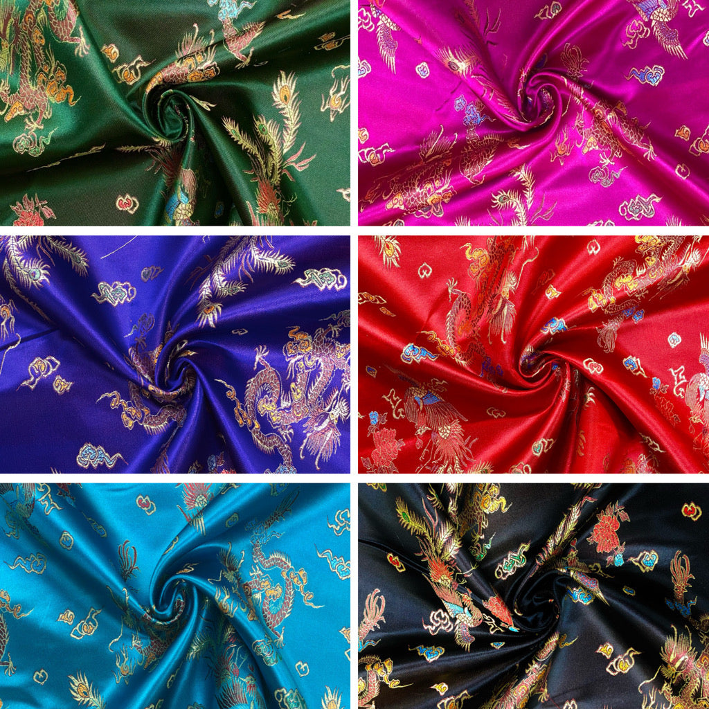 Dragons and Roosters Brocade Fabric - Pound Fabrics