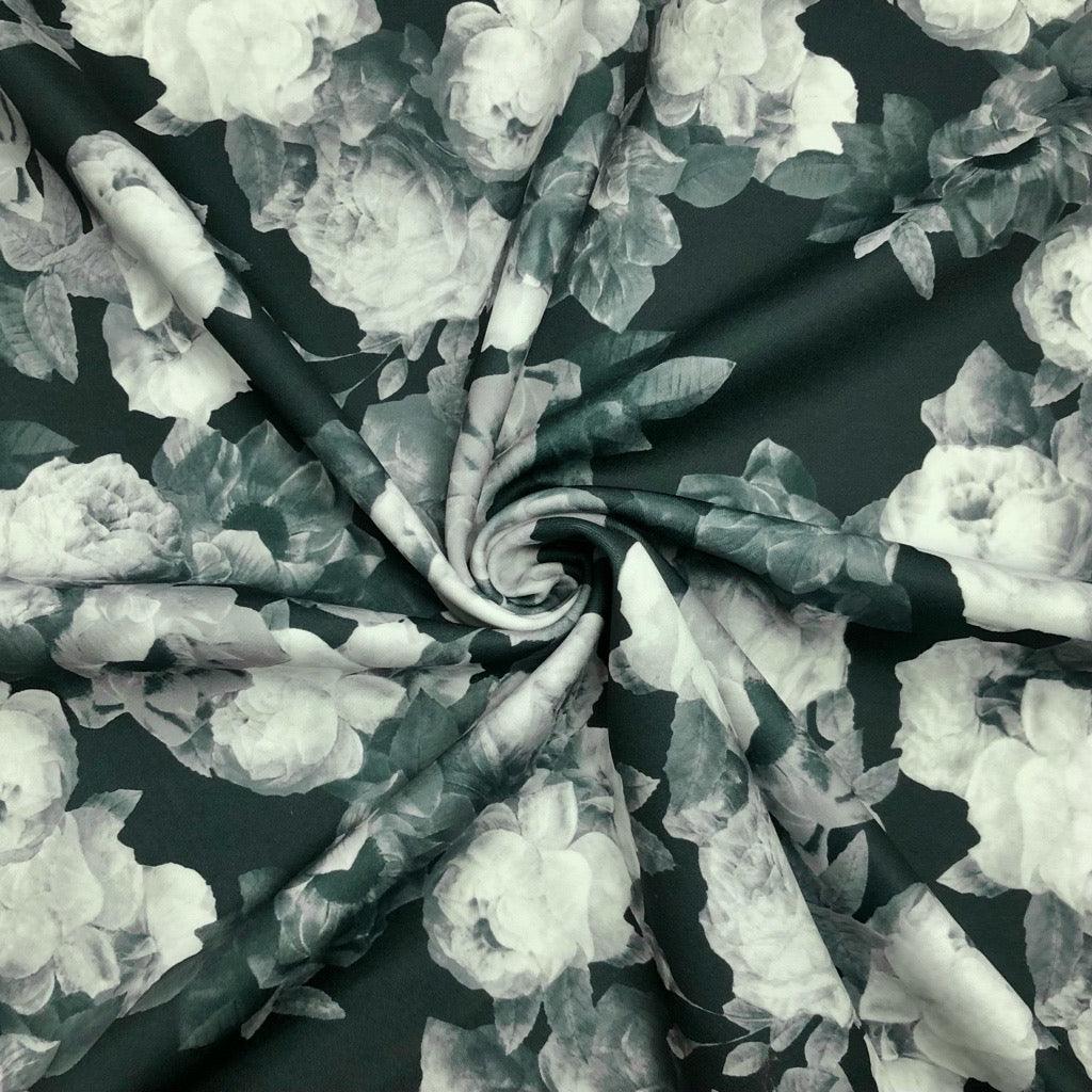 Monochrome Floral Scuba Fabric - Pound Fabrics