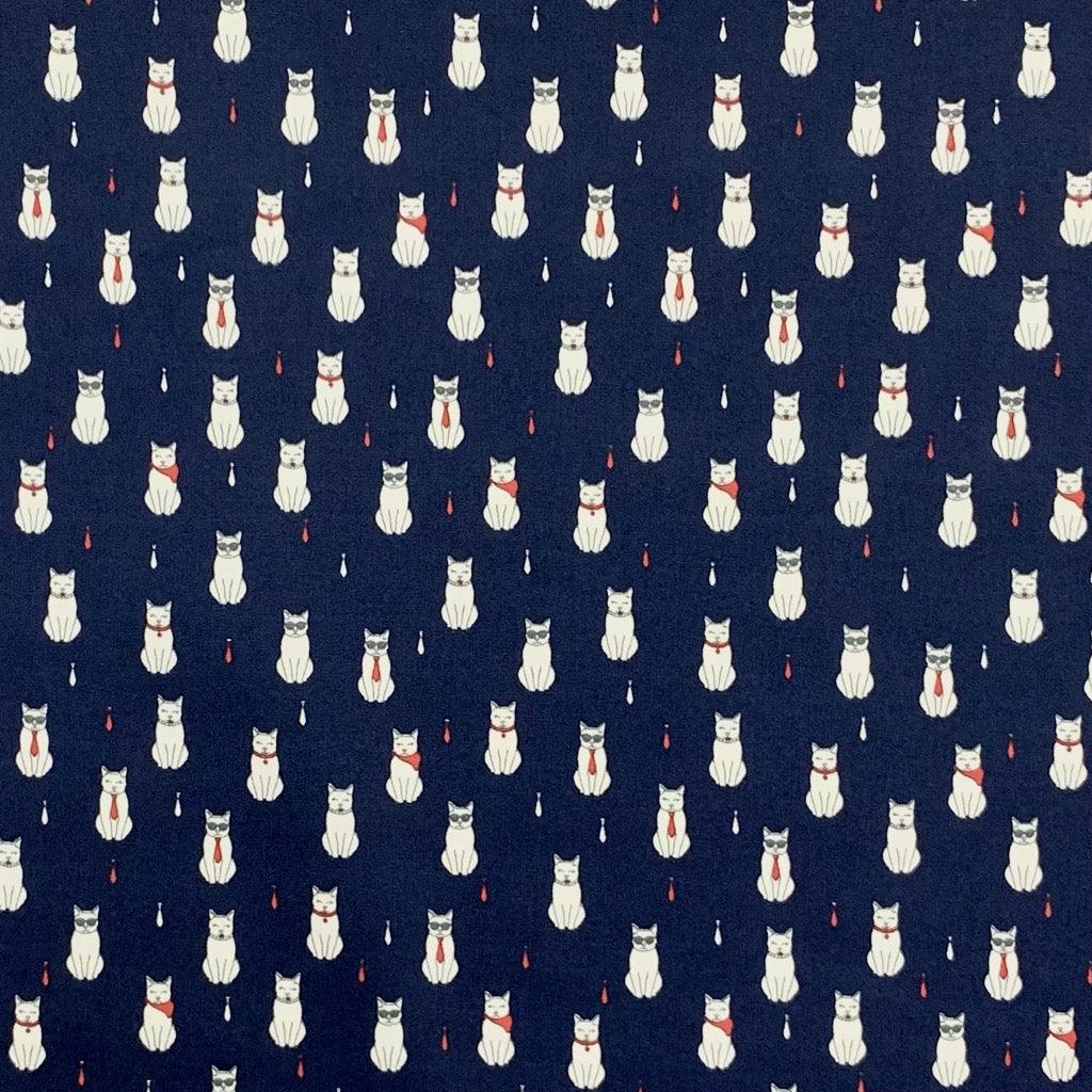 Cats and Ties Rose &amp; Hubble Cotton Poplin Fabric - Pound Fabrics