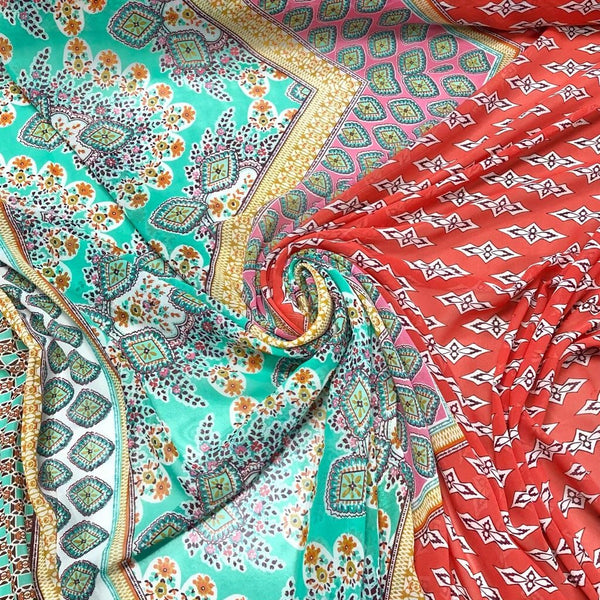 Mixed Pink Red Mint Patterned Chiffon Fabric – Pound Fabrics
