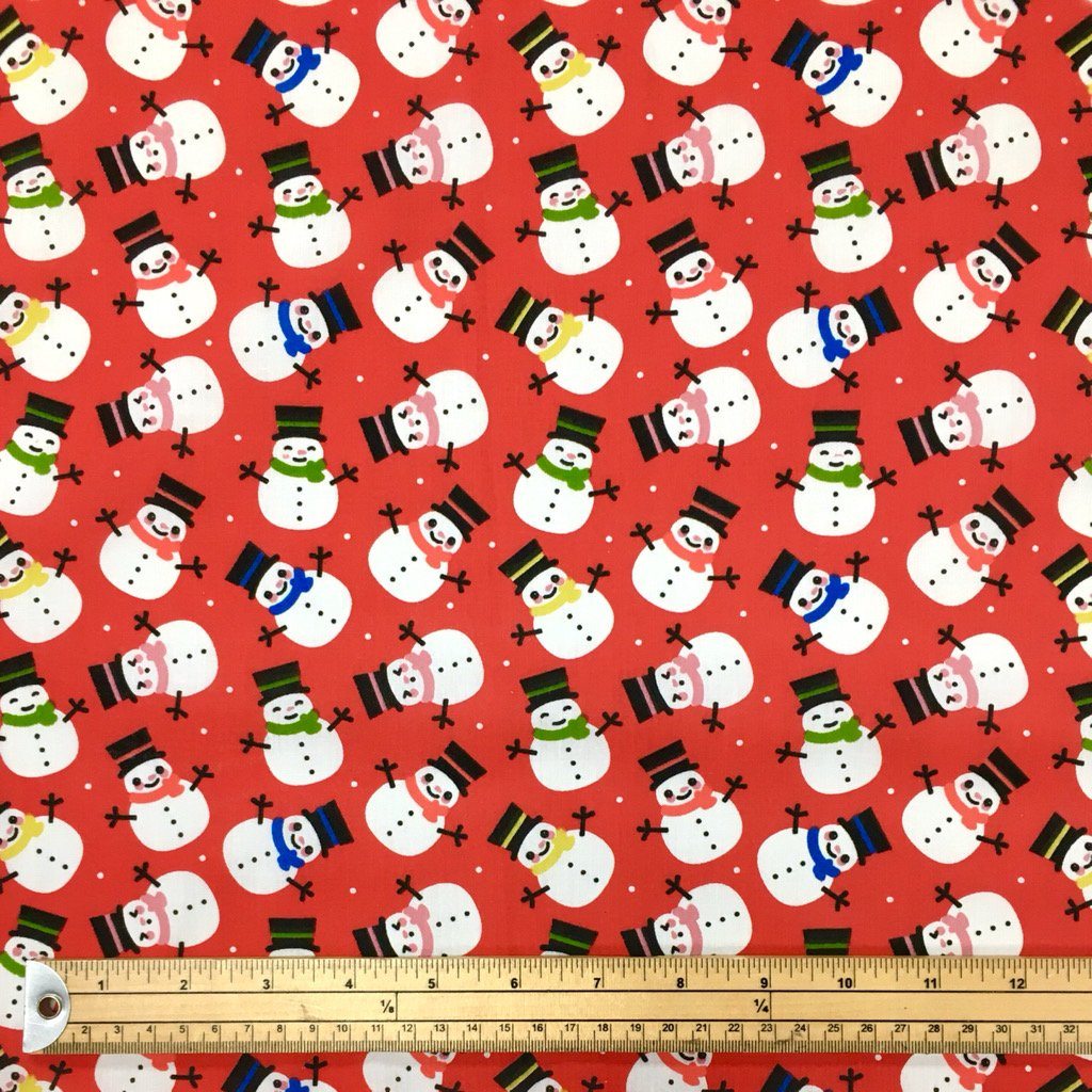 Smiley Snowman Polycotton Fabric (6574591115287)