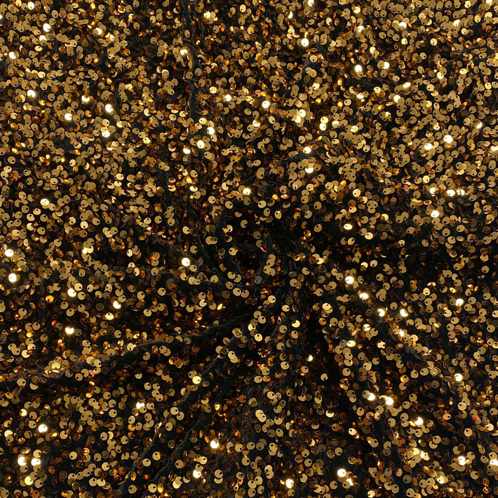 Gold Champagne Sequins on Black Velvet Gold Sequin Velvet 