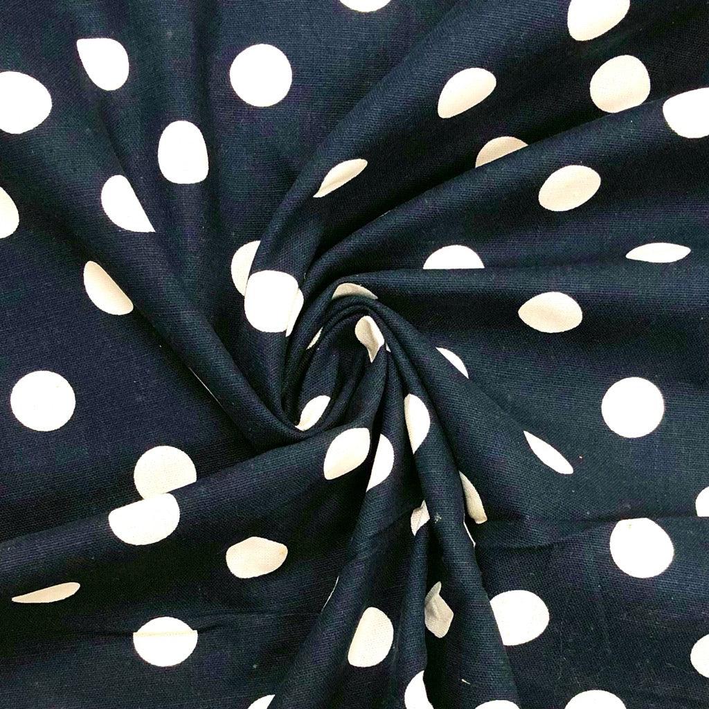 20mm White Polka Dot Cotton Canvas Fabric - Pound Fabrics