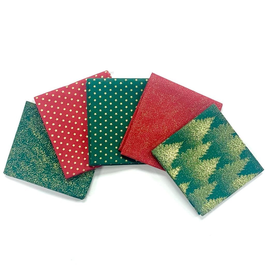 Green/Red Gold Fat Quarter Christmas Bundle - No.11 - Pound Fabrics