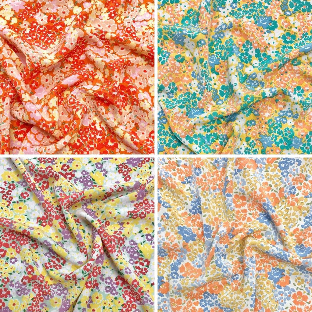 Multicoloured Large and Small Floral Polyester Crepe Fabric