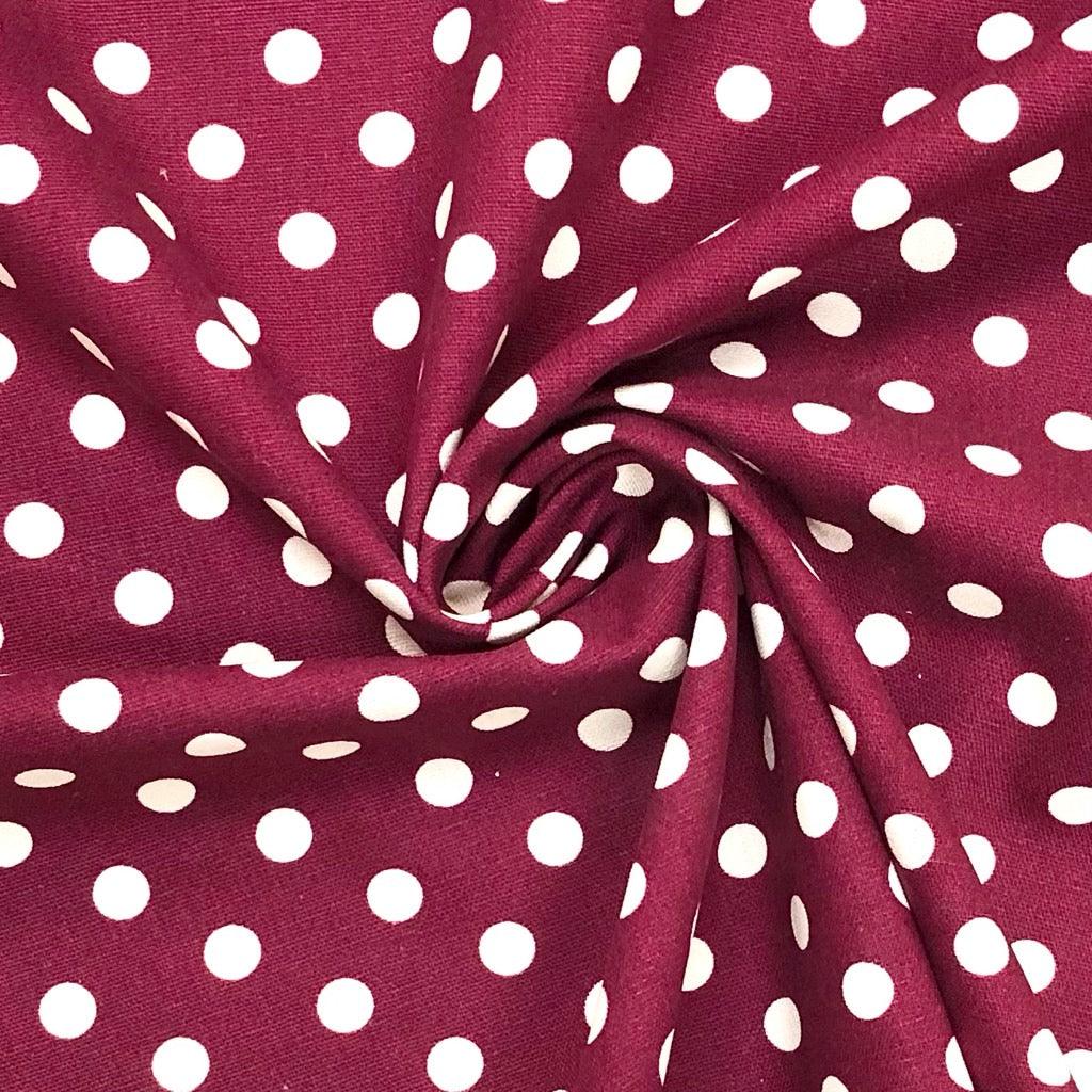 10mm Beige Dots on Burgundy Cotton Canvas Fabric - Pound Fabrics