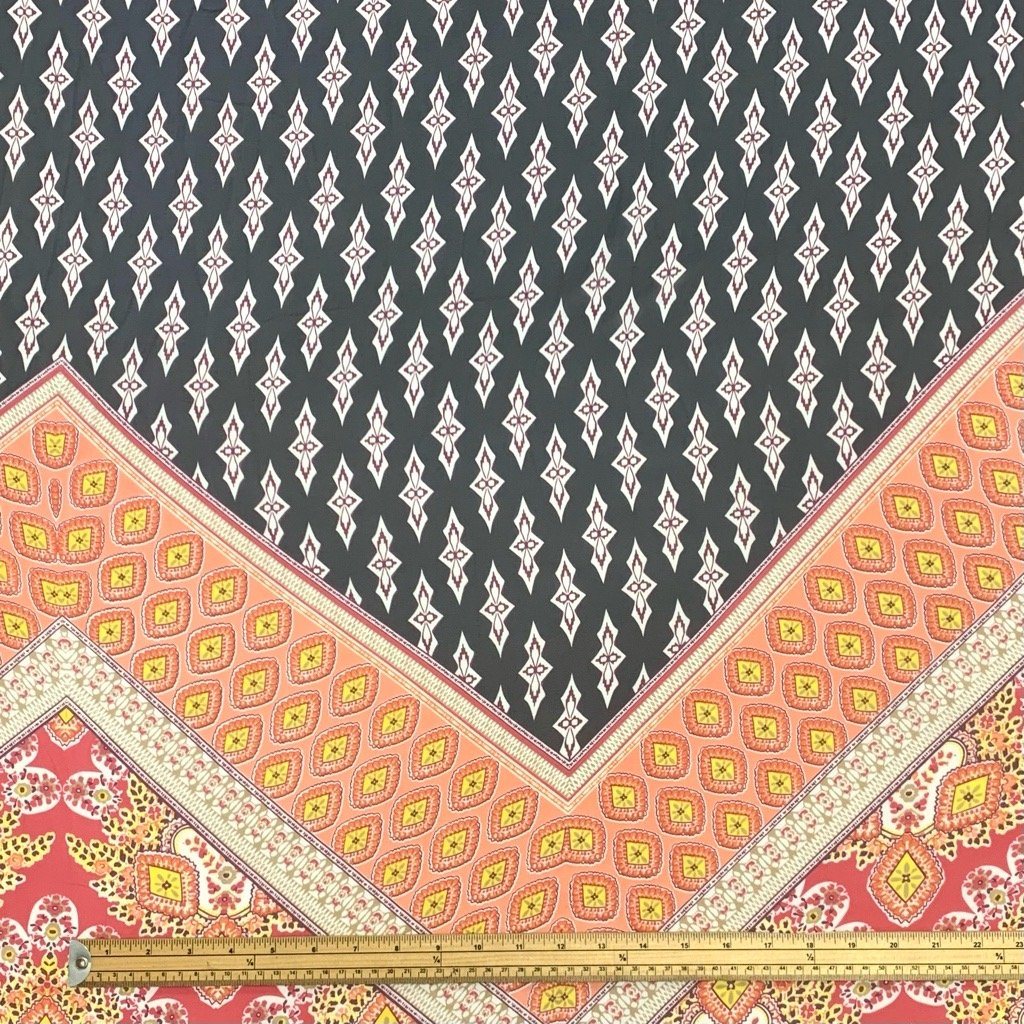 Peach Floral Zig Zag Chiffon Fabric (6558438359063)