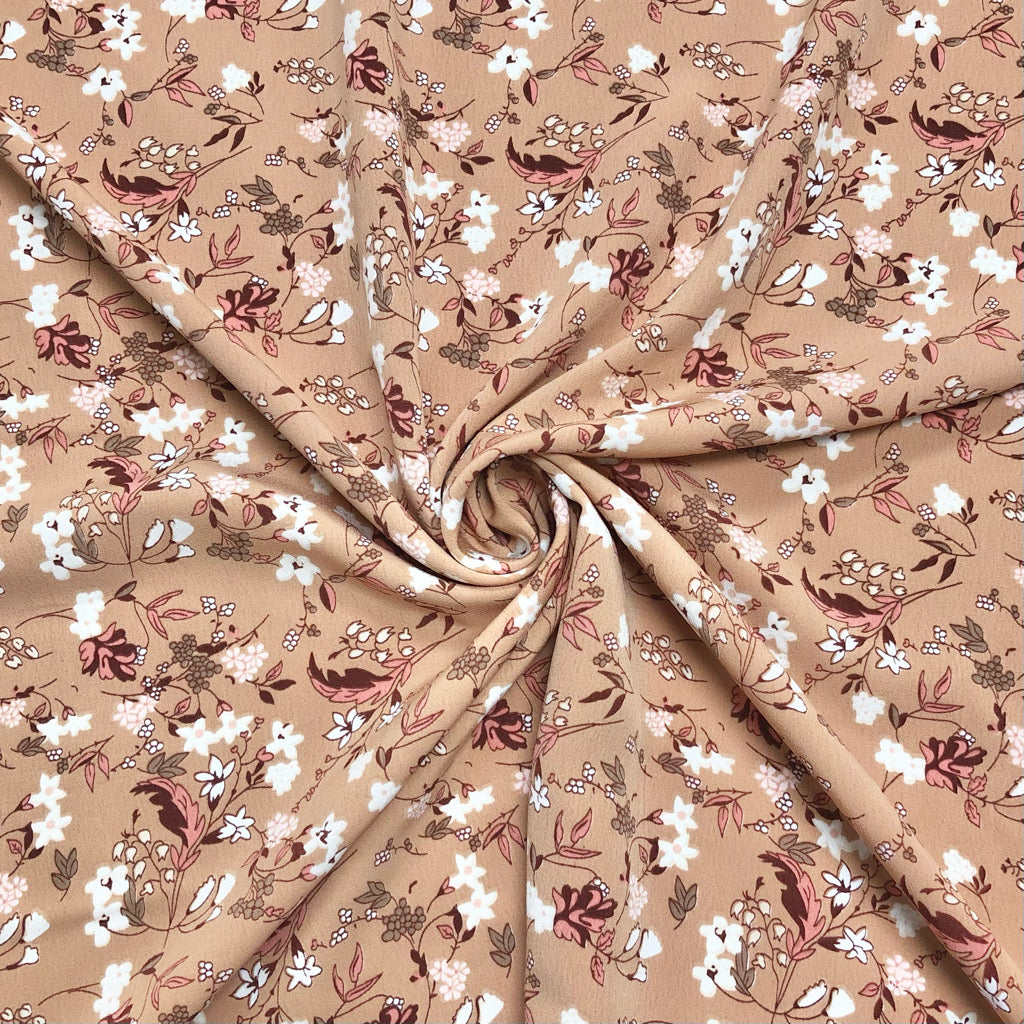 Cream and Pink Floral on Beige Georgette Fabric - Pound Fabrics