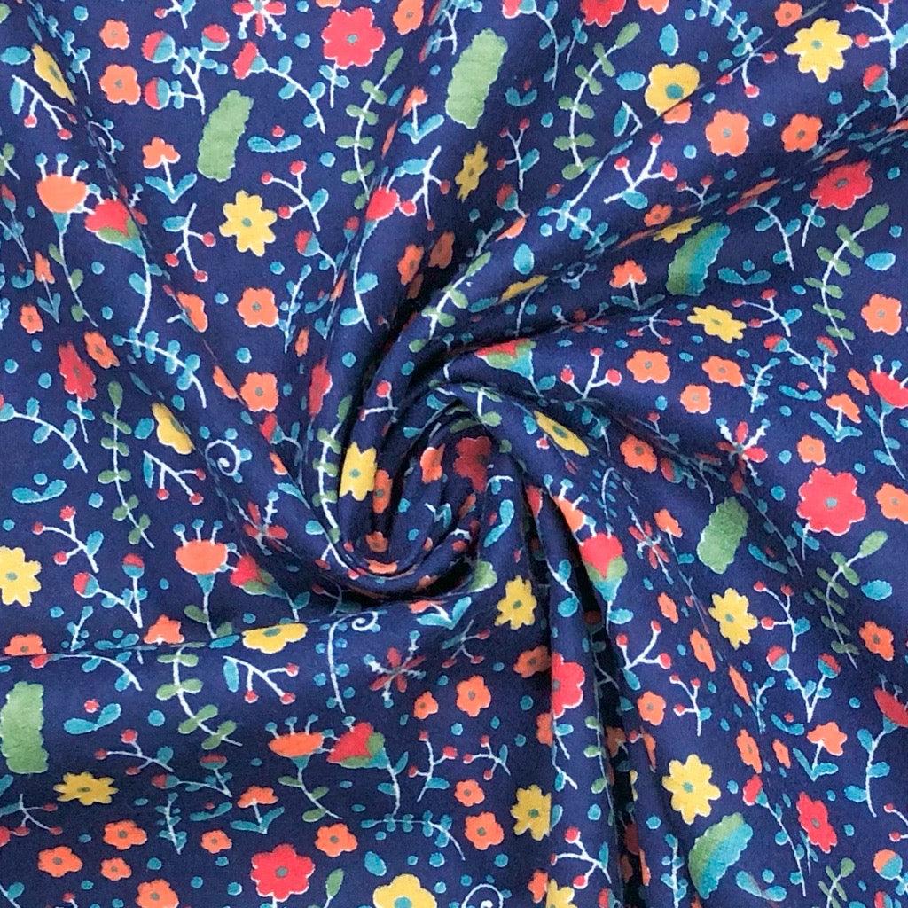 Red Floral Garden Brushed Cotton Fabric - Pound Fabrics