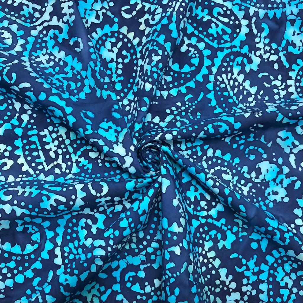 Blue All Over Paisley on Navy Cotton Batik Fabric - John Louden - Pound Fabrics