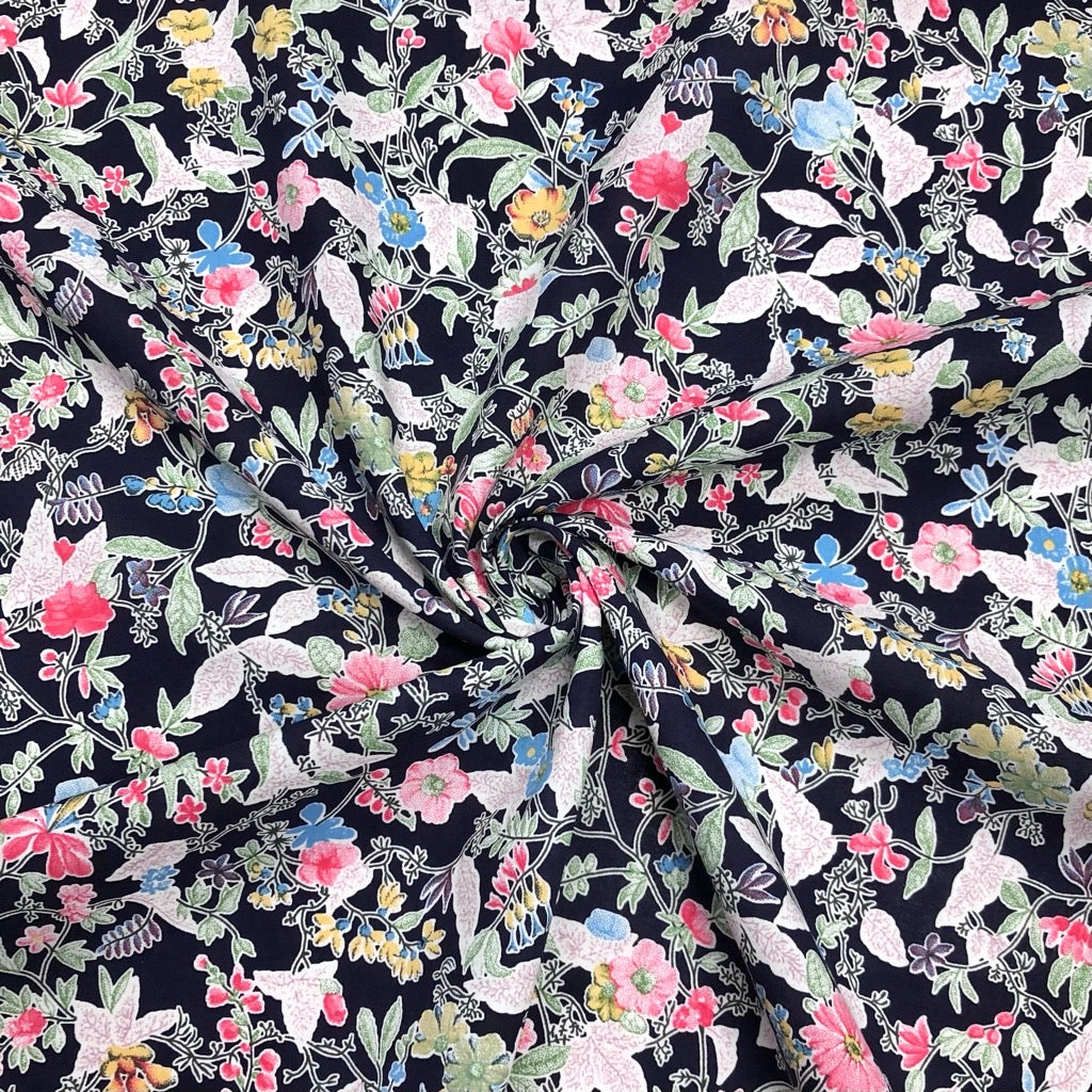 Exquisite Floral on Navy Cotton Lawn Fabric
