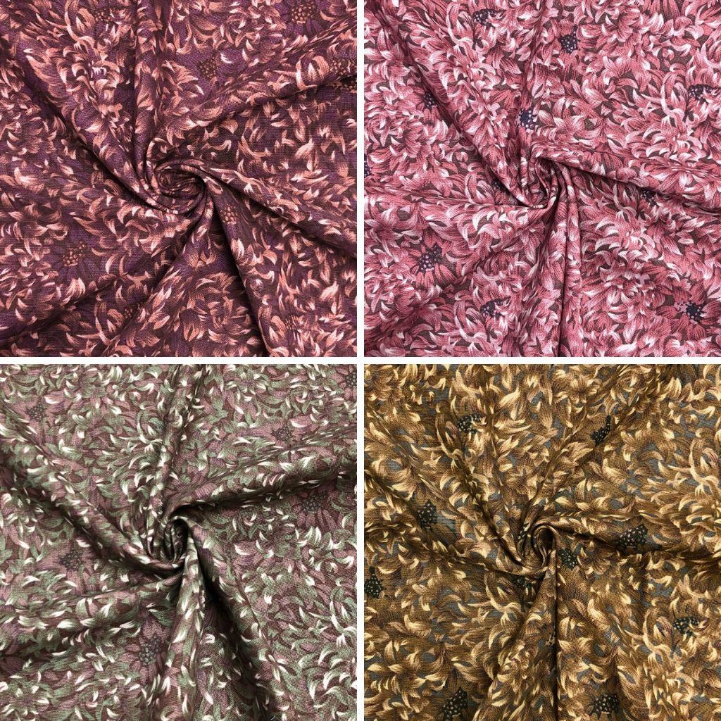All Over Flowers and Leaves Cotton Canvas Fabric - Pound Fabrics