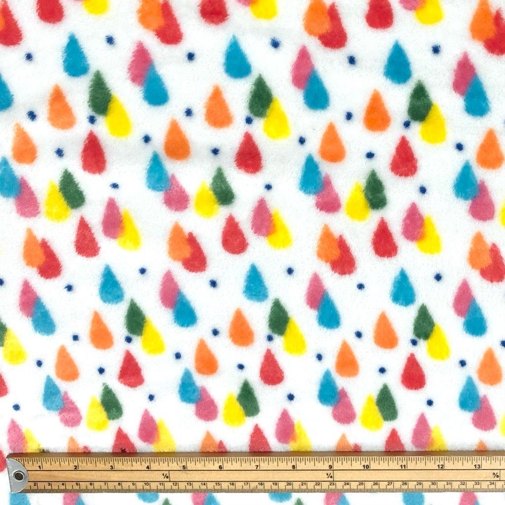 Colourful Raindrops on White Cuddle Fleece Fabric - Pound Fabrics