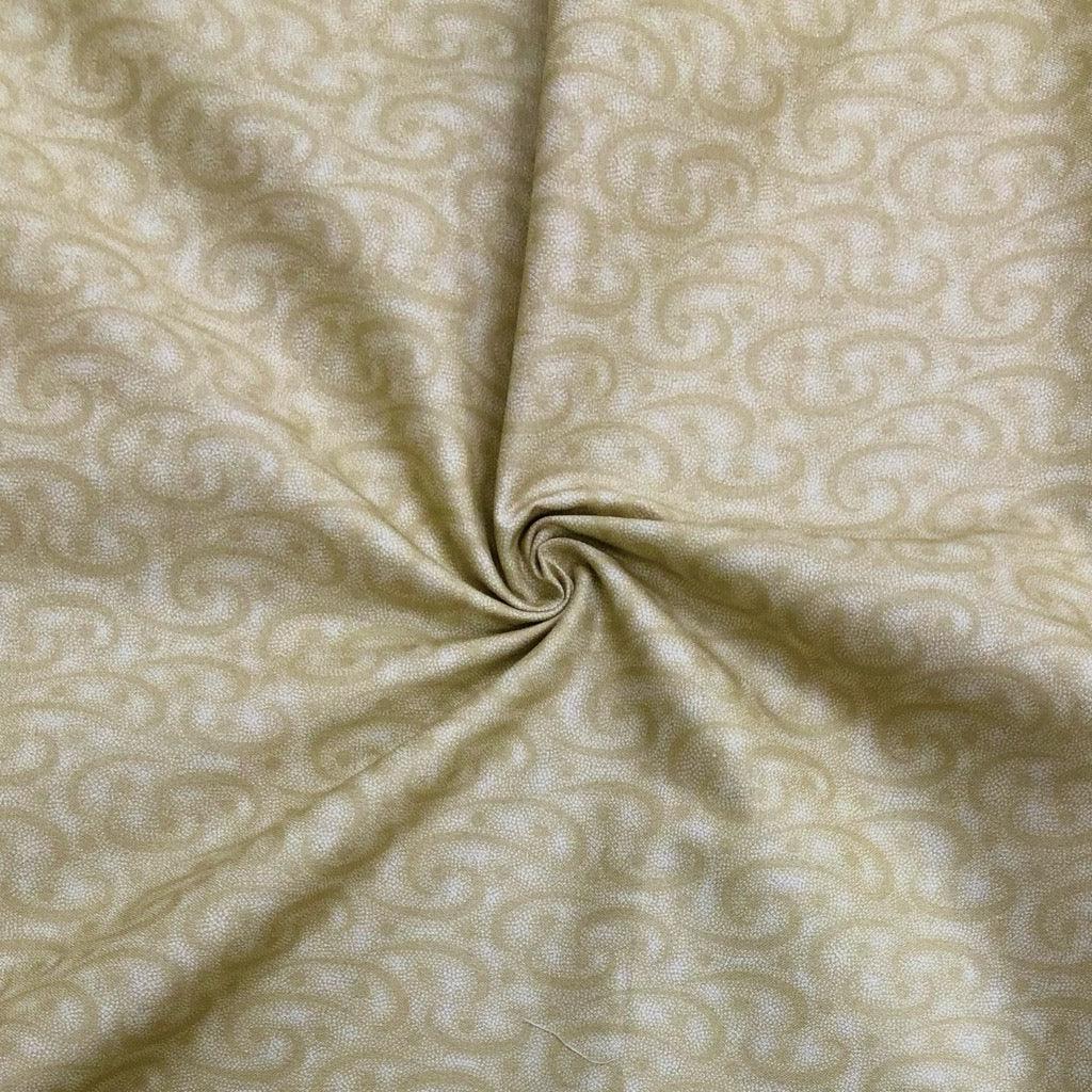 Beige Lines and Dots on White Cotton Fabric - Pound Fabrics