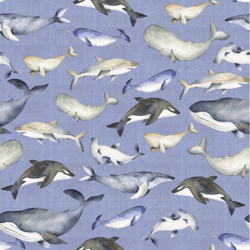 Digital Watercolor Sea Animals Organic Cotton Jersey Fabric - Pound Fabrics