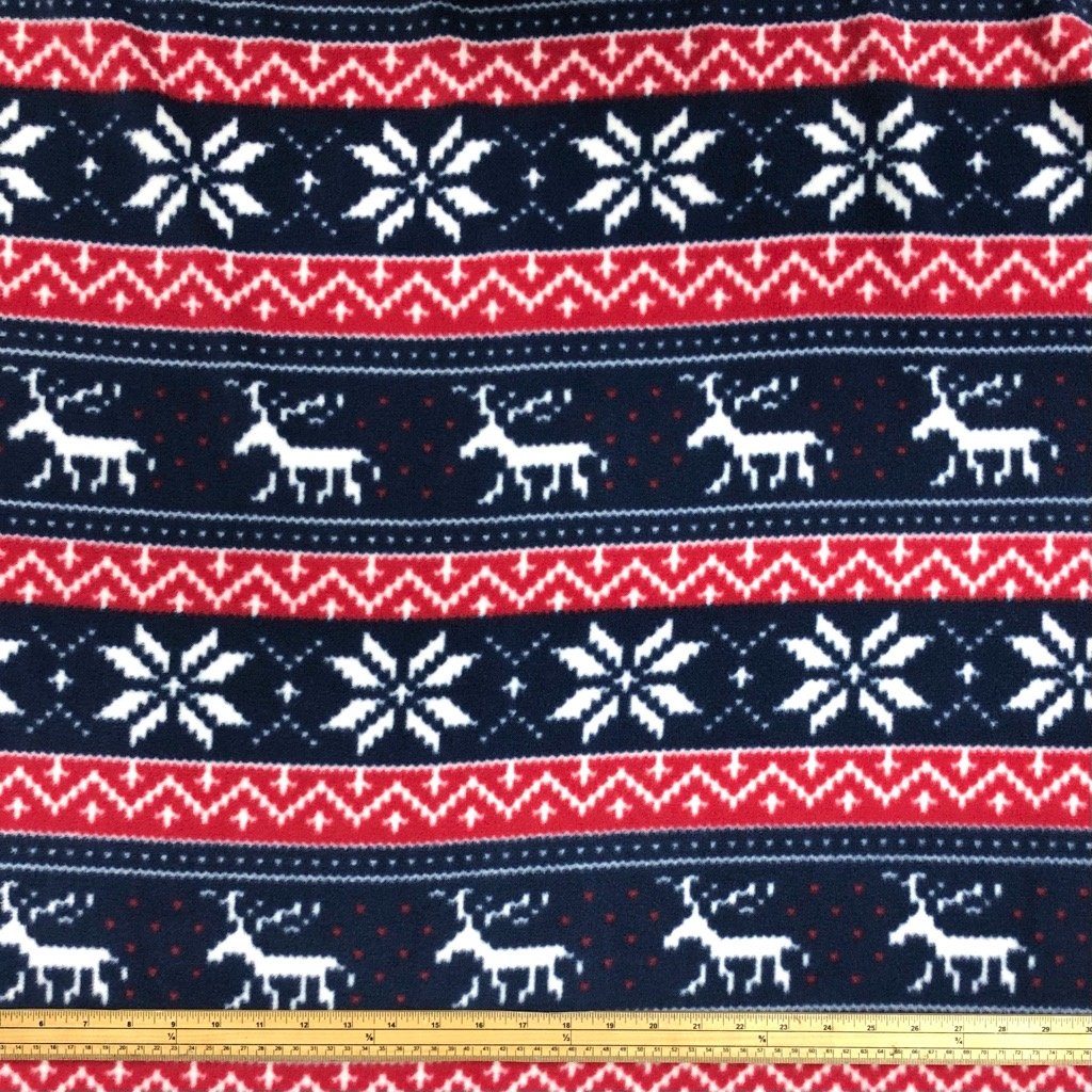Navy and Red Reindeer Anti Pill Polar Fleece Fabric