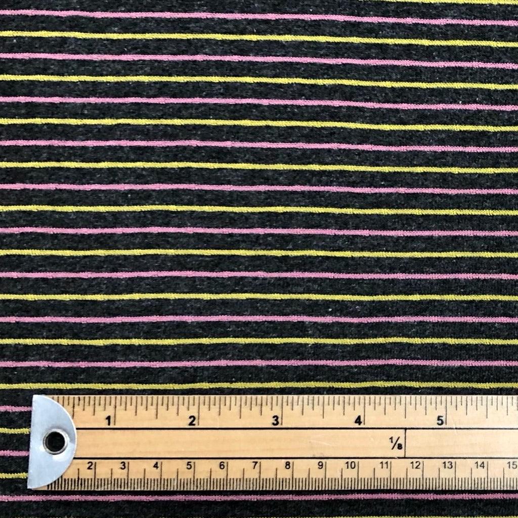 Yellow/Pink Mini Stripes and Squares Reversible Jersey Knit Fabric - Pound Fabrics