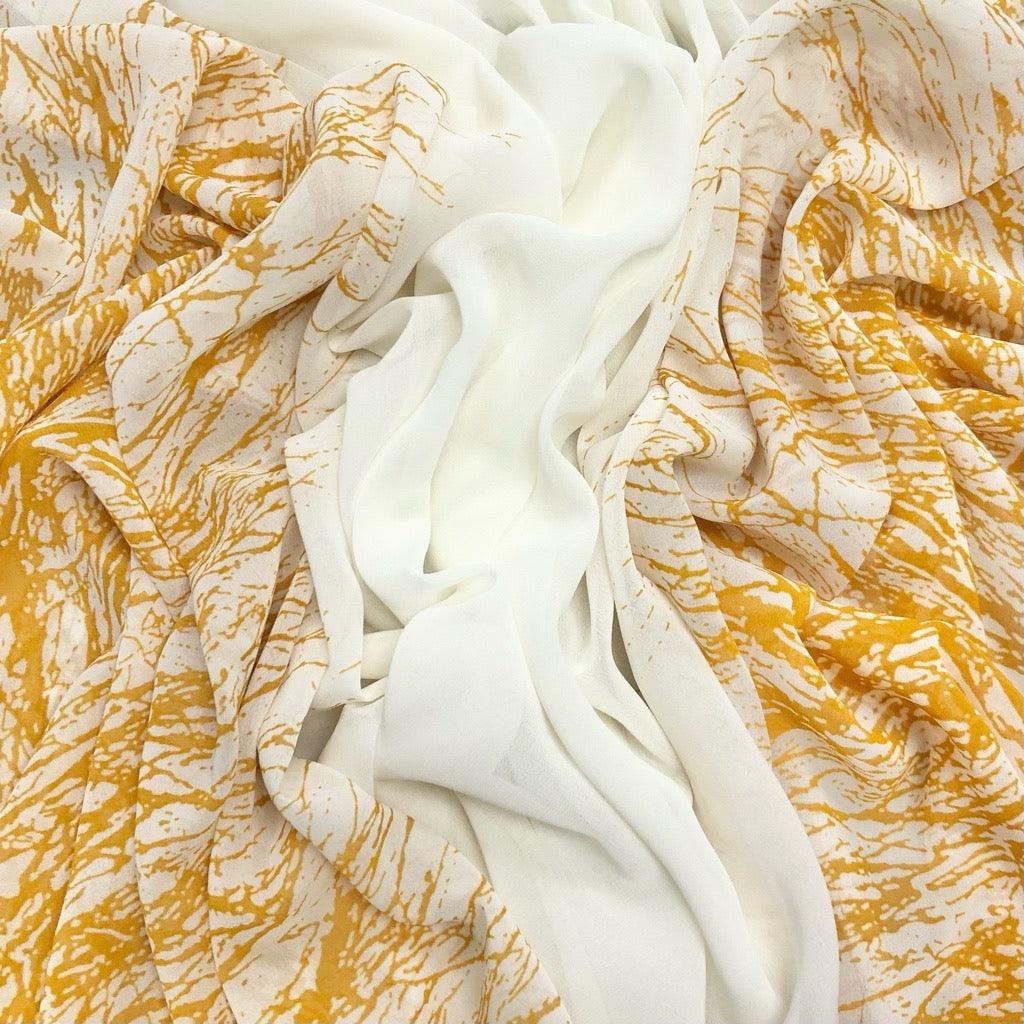 Distressed Double Border on Cream Chiffon Fabric - 3m Pre-cut - Pound Fabrics