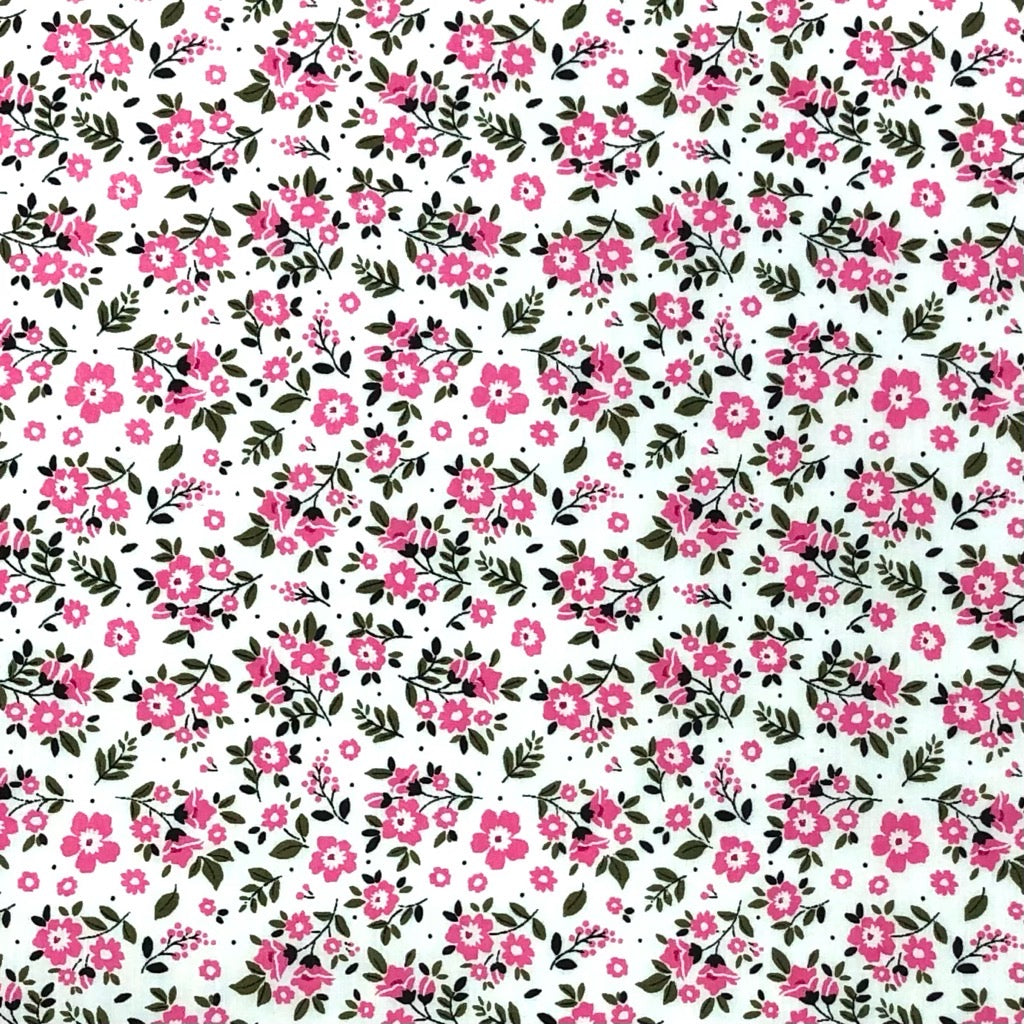 All Over Flowers and Leaves Polycotton Fabric - Pound Fabrics
