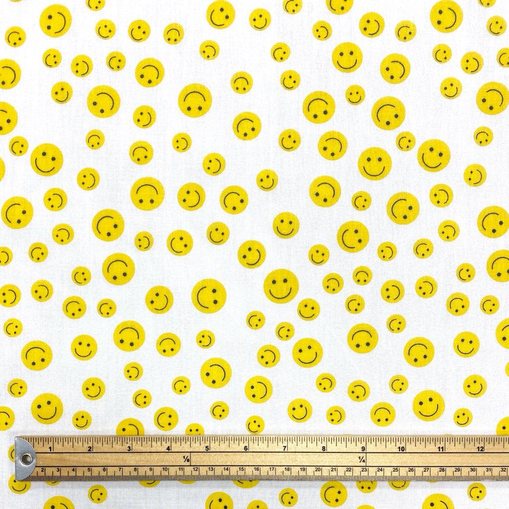 Smiley Face Polycotton Fabric (6552381816855)