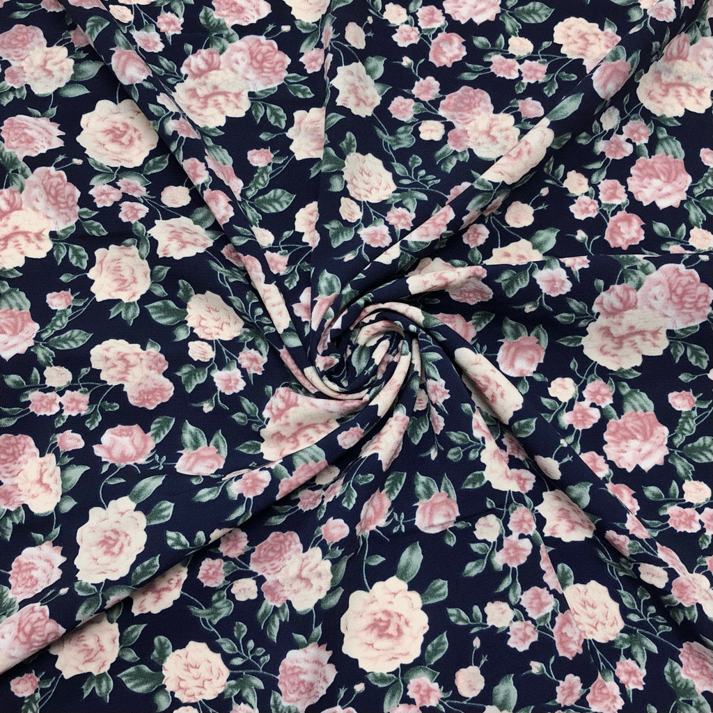 Pink Roses Polyester Fabric - Pound Fabrics