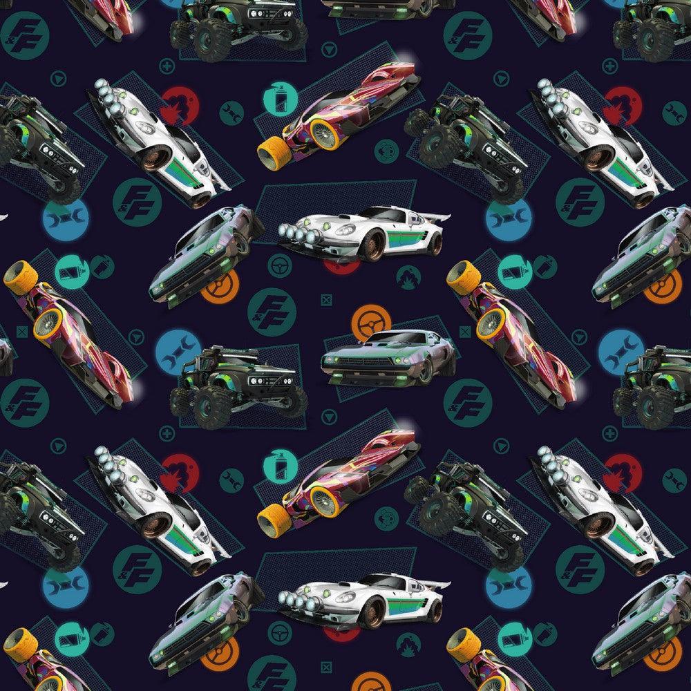 Racing Cars on Navy Cotton Poplin Fabric - Pound Fabrics