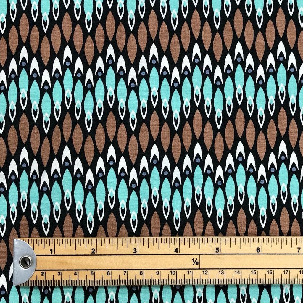 Mint/Brown Patterns Cotton Poplin Fabric - 58" wide - Pound Fabrics