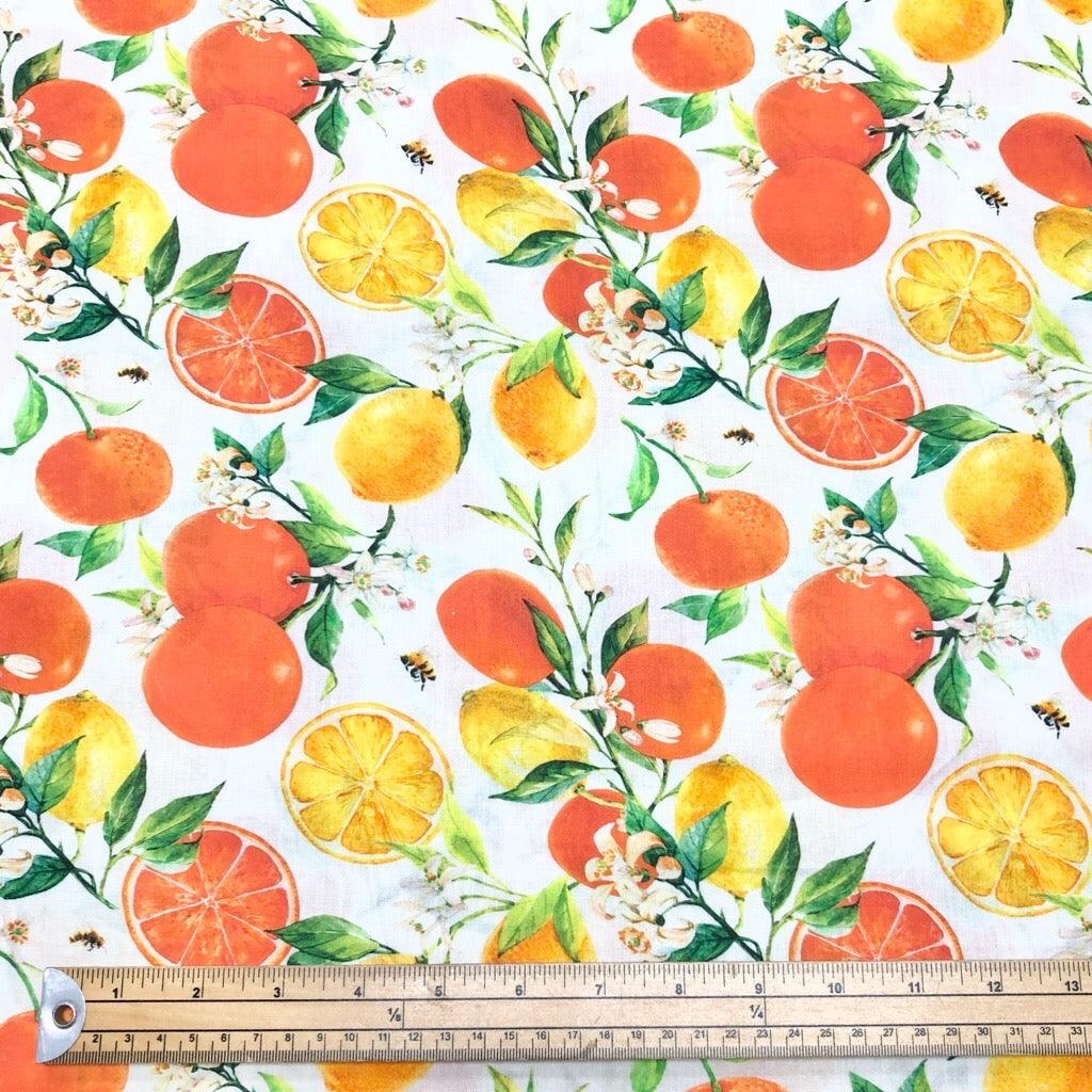 Oranges and Lemons on Cream Cotton Fabric - Pound Fabrics