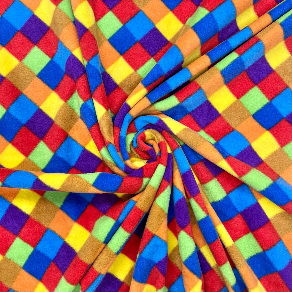 Multicoloured Squares Anti Pill Polar Fleece Fabric - Pound Fabrics