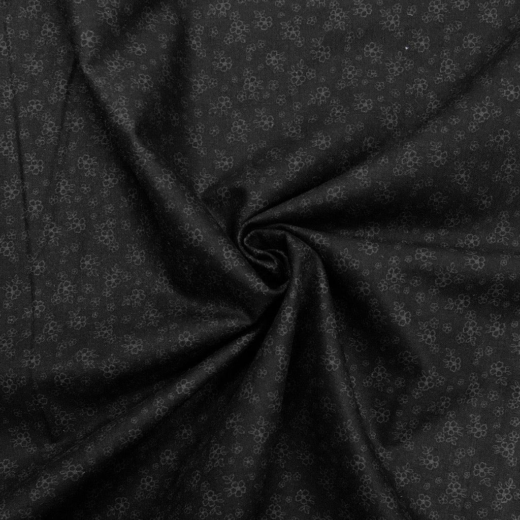 Floral Outlines on Black Cotton Fabric - Pound Fabrics