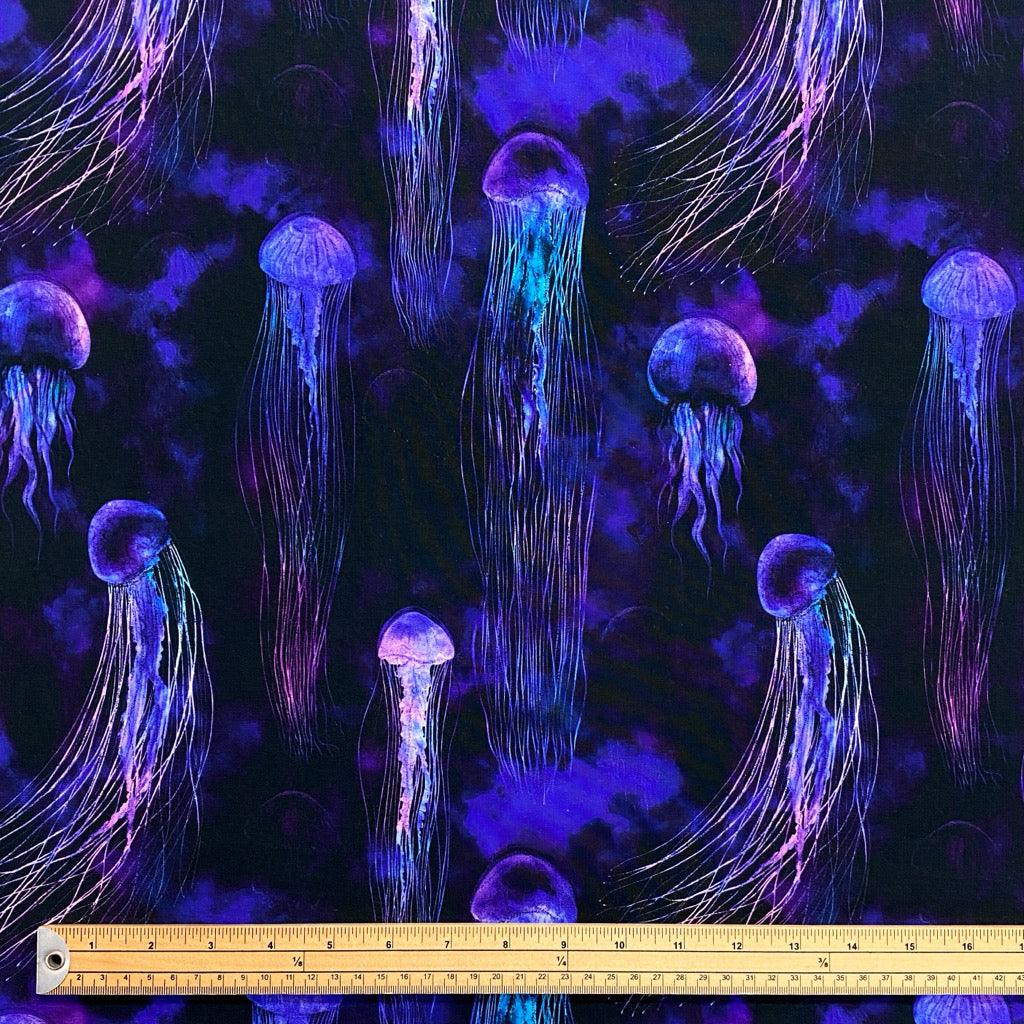 Jellyfish on Black French Terry Fabric - Pound Fabrics