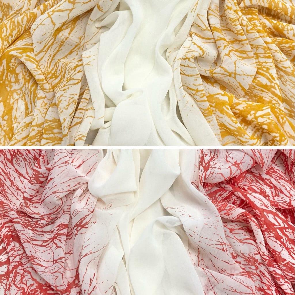 Distressed Double Border on Cream Chiffon Fabric - 3m Pre-cut - Pound Fabrics
