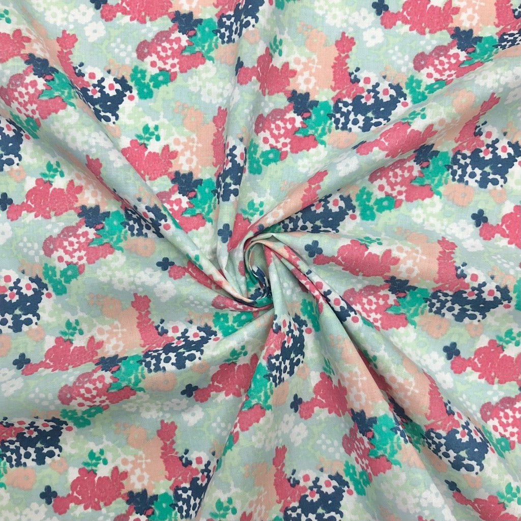 Fresh Floral on Mint Polycotton Fabric