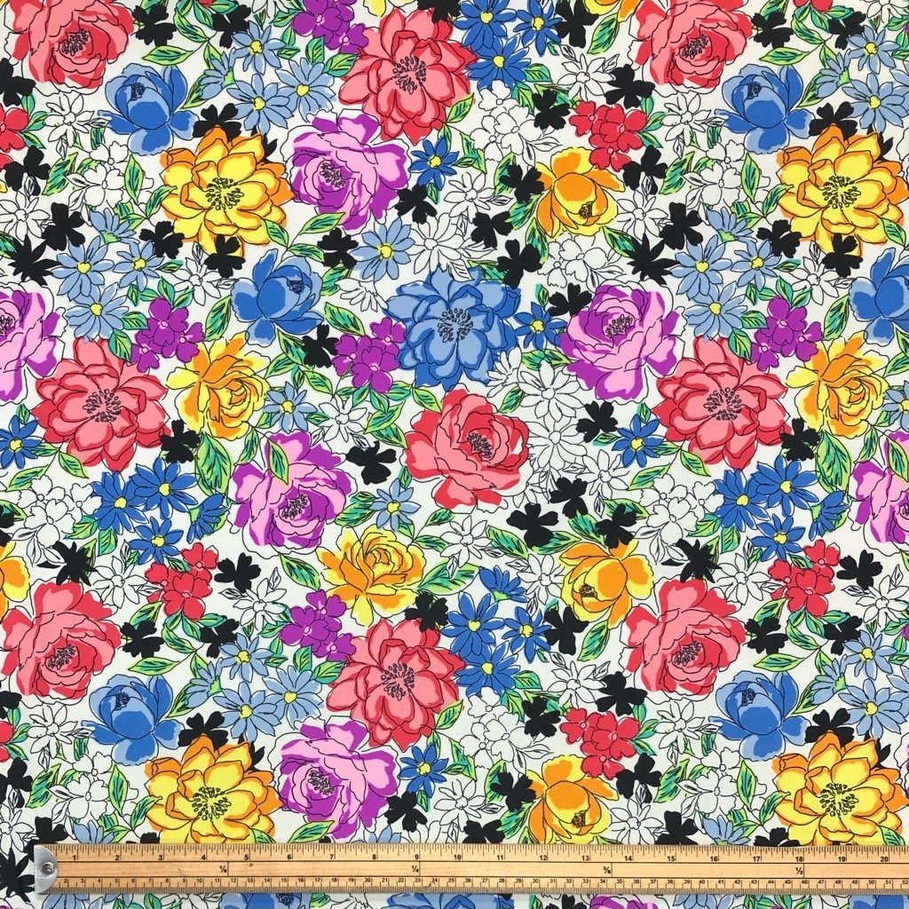Multicolour Flowers Galore Lycra Spandex Fabric (6555123777559)