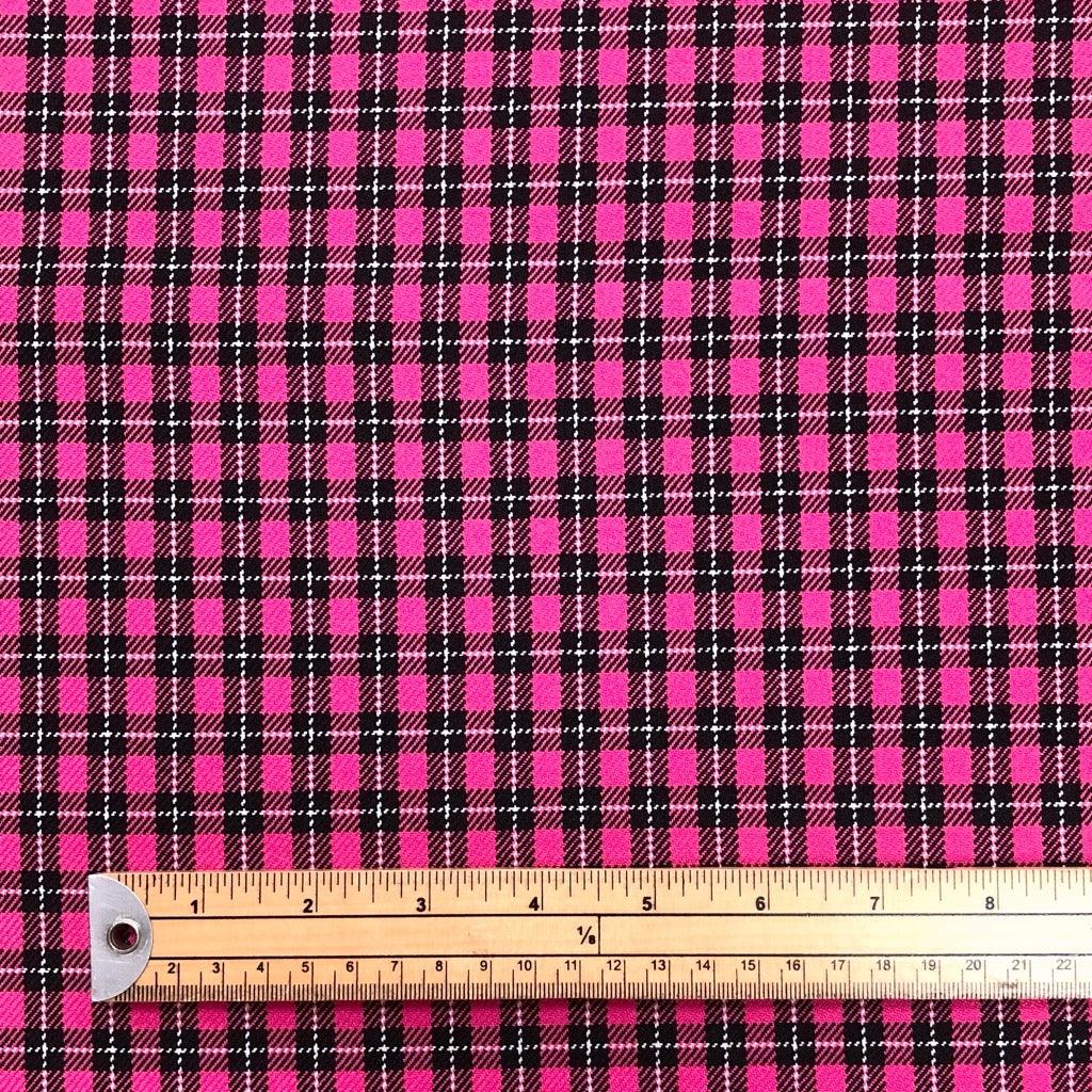 Dark Cerise and Black Checkered Tartan Suiting - 2 metres for £2 - Pound Fabrics