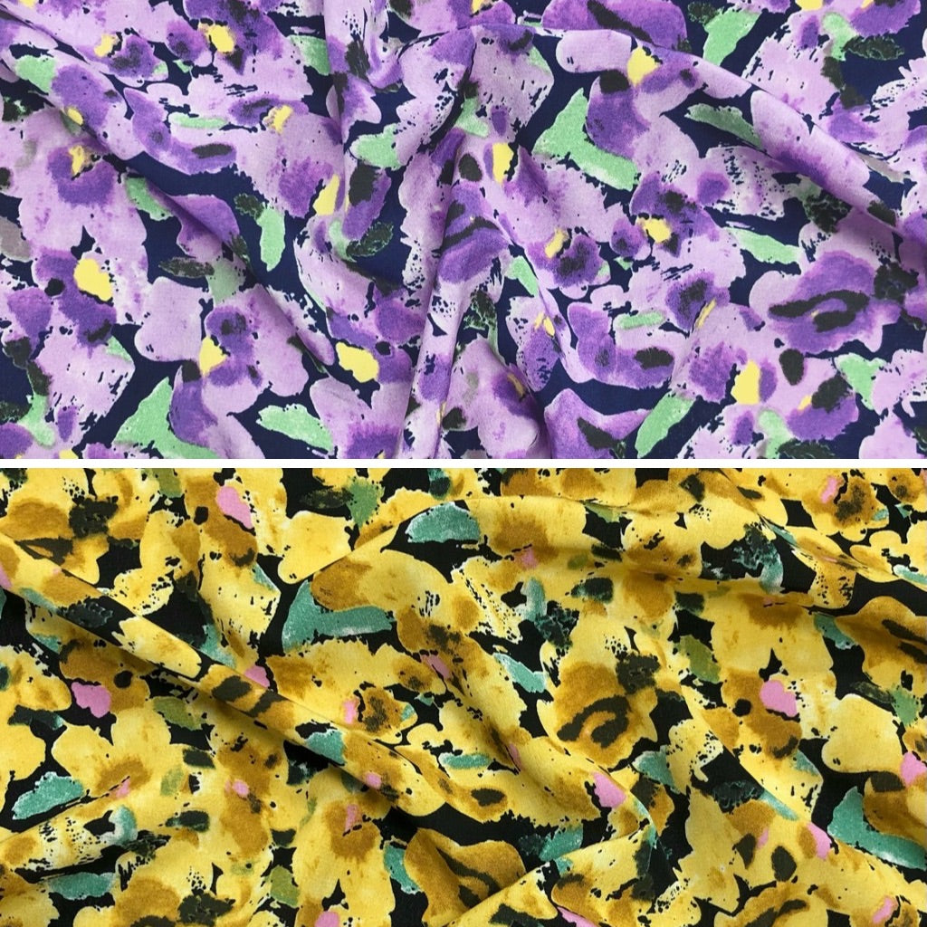 All Over Abstract Floral on Black Polyester Crepe Fabric