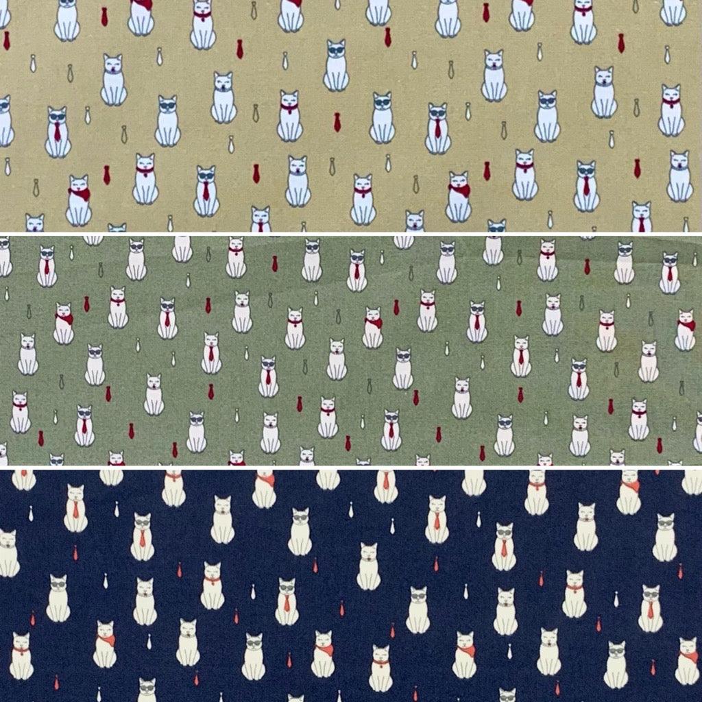 Cats and Ties Rose &amp; Hubble Cotton Poplin Fabric - Pound Fabrics
