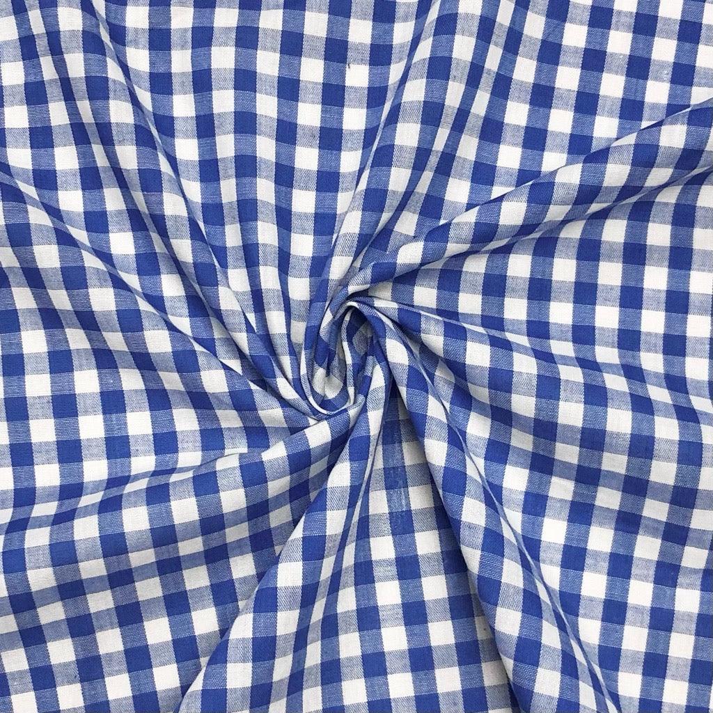 Blue and White Gingham Polycotton Fabric - Pound Fabrics