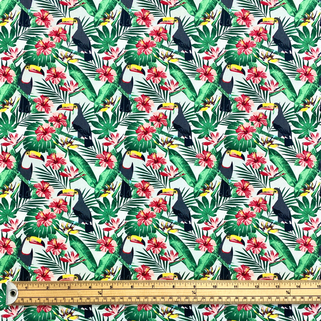 Tropical Toucan Rose &amp; Hubble Cotton Poplin Fabric - Pound Fabrics