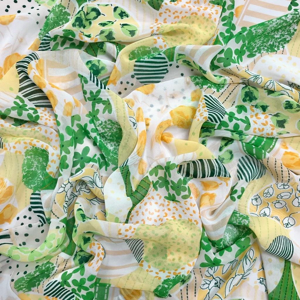Flowers in Circles Chiffon Fabric - 3m Pre-cut - Pound Fabrics
