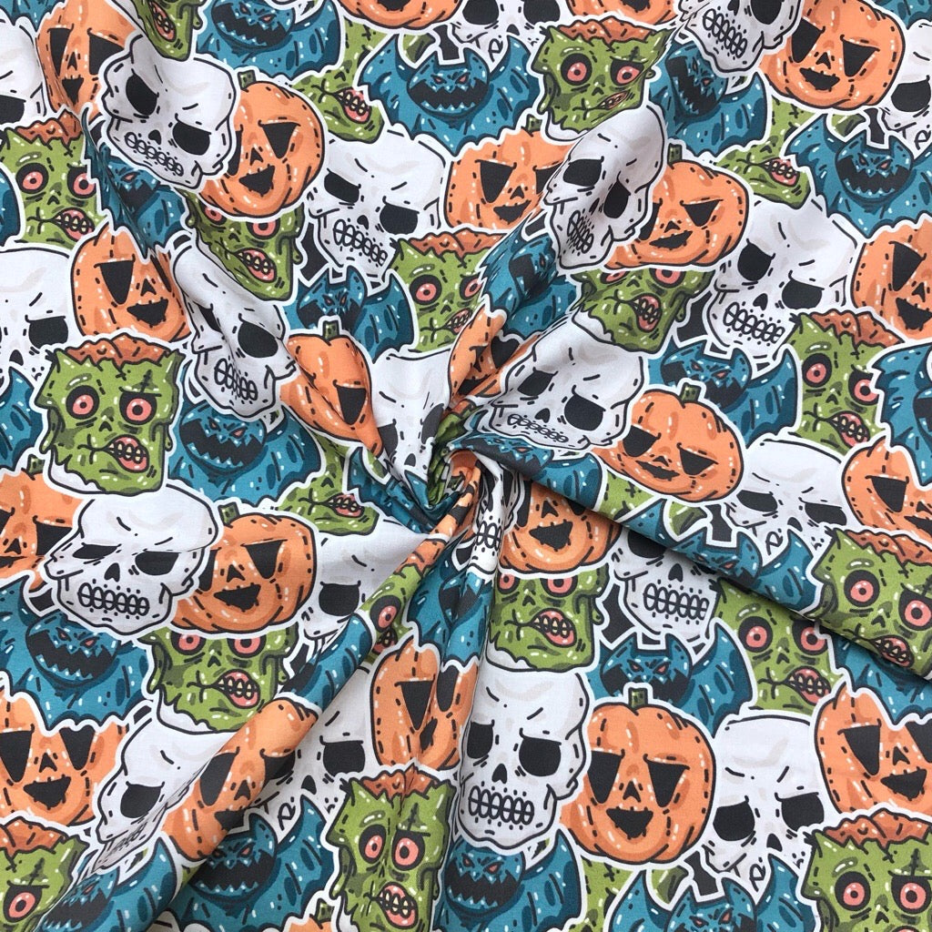 Skulls/Pumpkin/Bats/Zombies Rose &amp; Hubble Halloween Cotton Fabric - Pound Fabrics