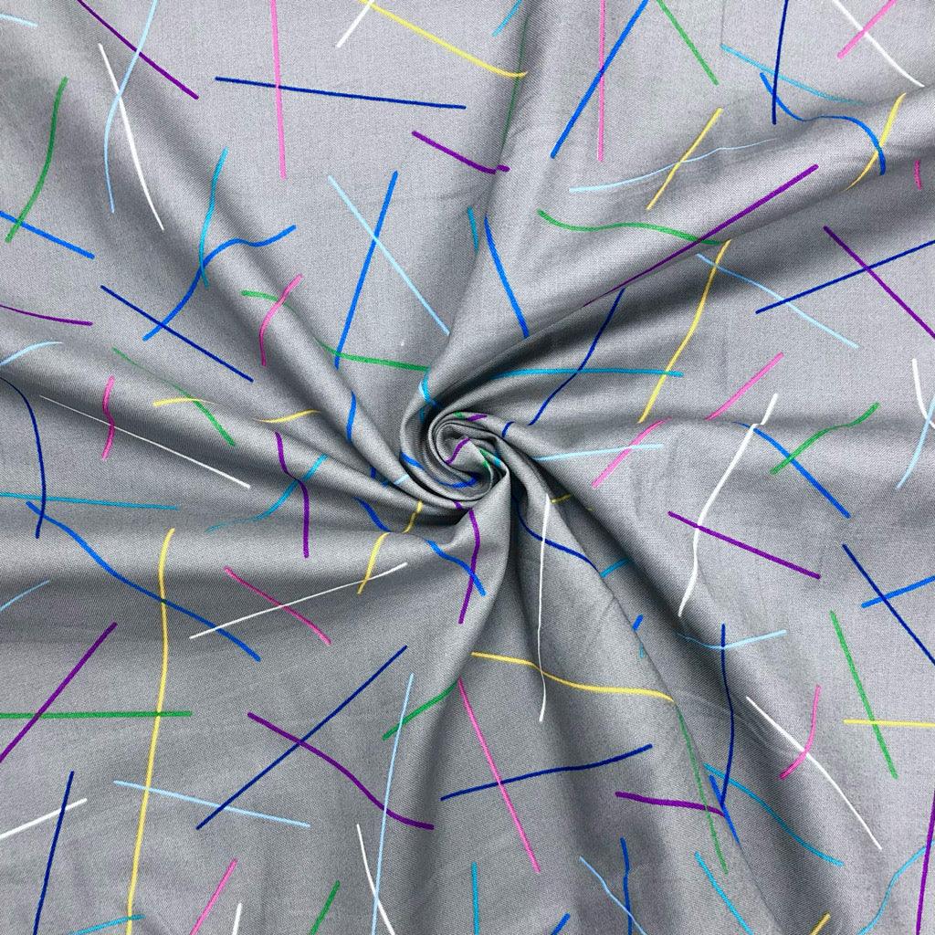 Multicoloured Lines on Grey Cotton Fabric - 58" wide - Pound Fabrics